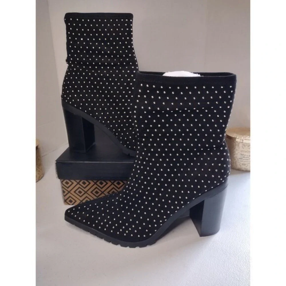 Charles David Danielle Black Suede Stretch suede Studded Ankle Boots Womens 11